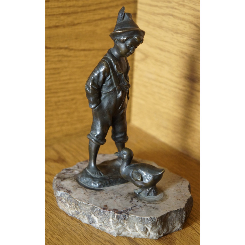 Schmidt-Felling bronze barefoot boy with duck figurine